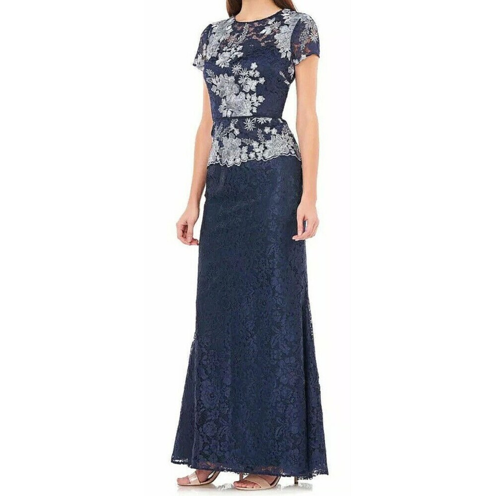 JS Collections 3D Lace Illusion Formal Gown Dress In Navy Blue Size 4 $430